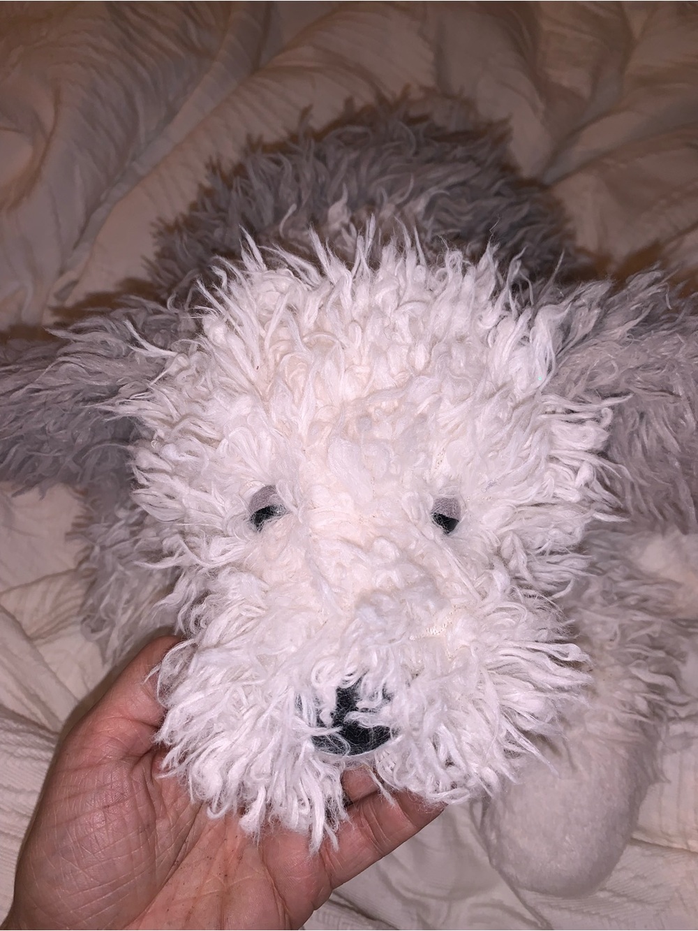 RETIRED Jellycat floofie sheepdog. Plush Fluffy Dog Toy - White and Gray